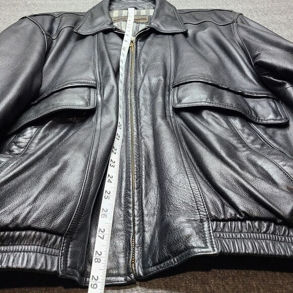 Members Only Jacket Mens Extra Large Black Genuine Leather Bomber Quilted Liner - Picture 2 of 10